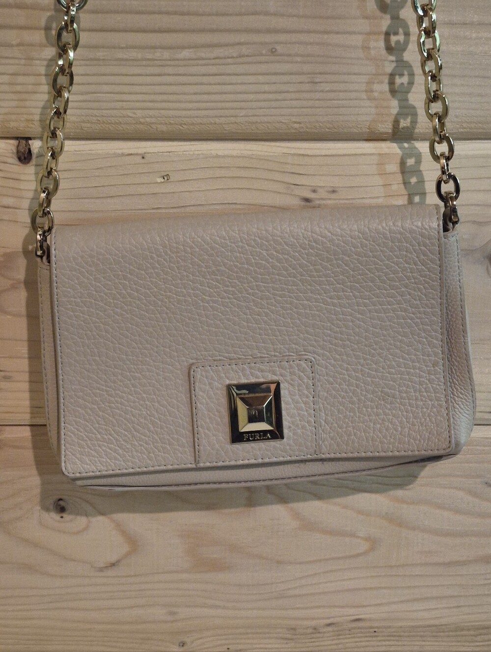 Furla Beige Crossbody Bag with Gold Chain